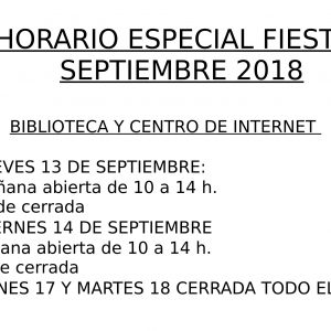 Horario especial Fiestas Septiembre – Biblioteca y Centro de internet