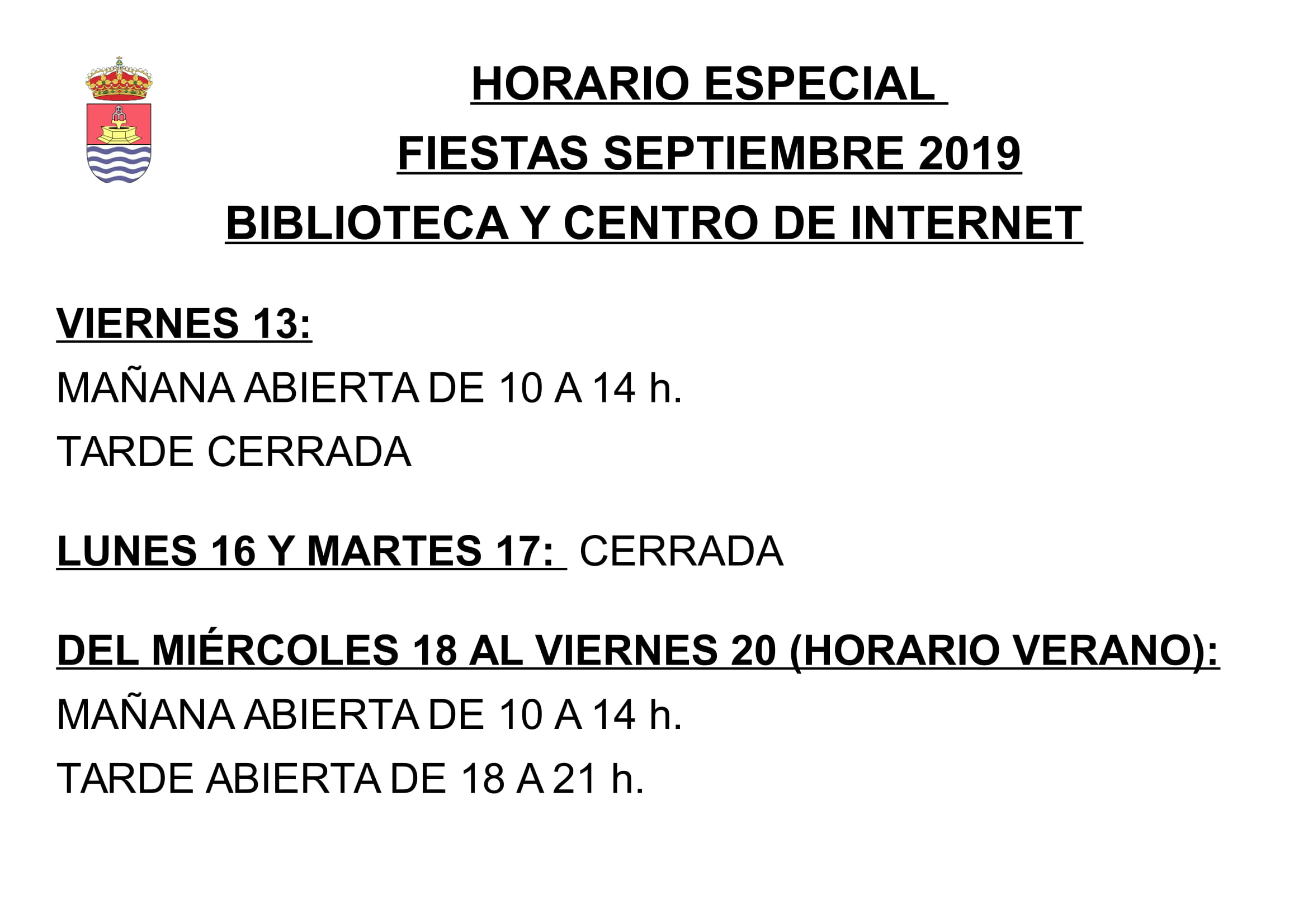 Horarios de la Biblioteca durante las fiestas