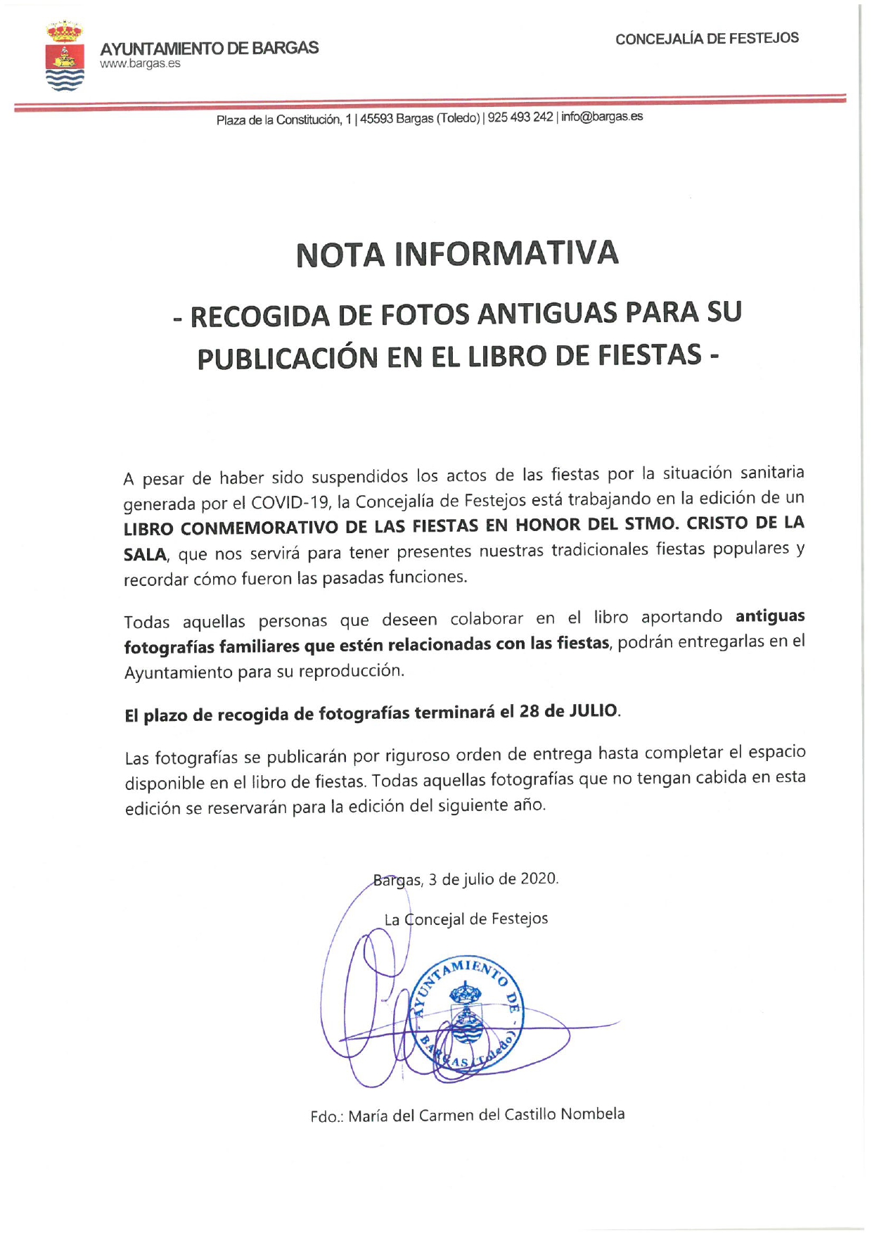 NOTA INFORMATIVA: Recogida de fotos antiguas para su publicación en el Libro de Fiestas