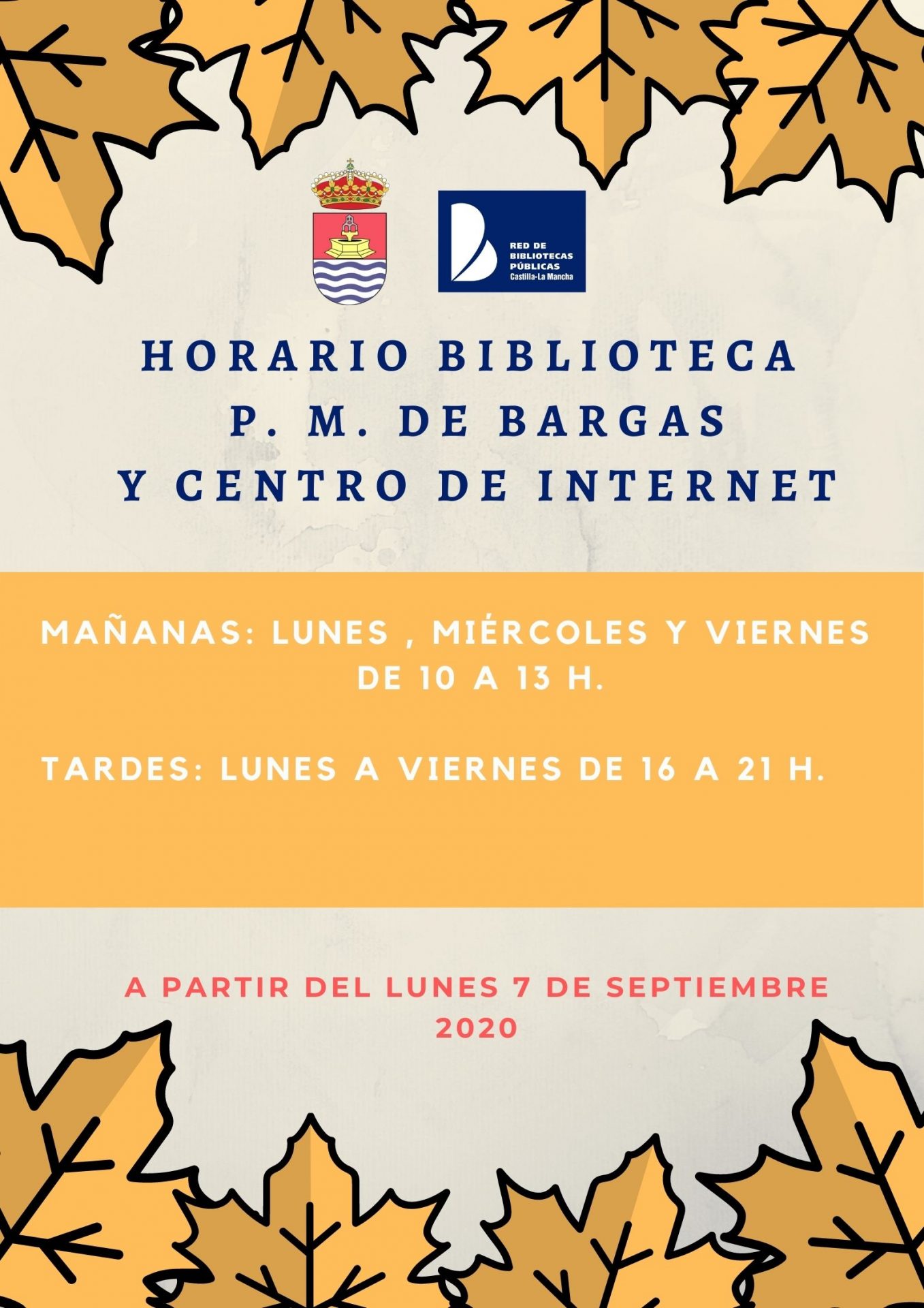 Horarios Biblioteca, P.M. de Bargas y Centro de Internet