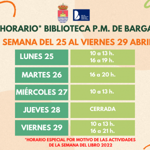 Horario especial de la Biblioteca P. M. con motivo de la Semana del Libro 2022