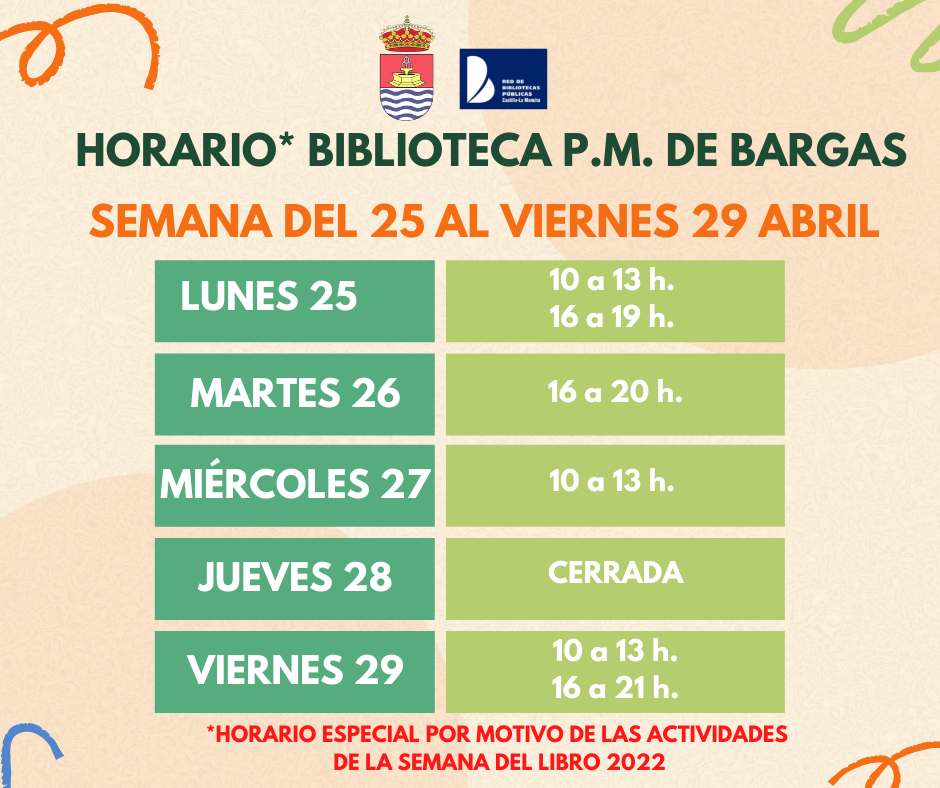 Horario especial de la Biblioteca P. M. con motivo de la Semana del Libro 2022