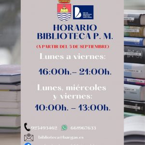 Cambio de horario de la biblioteca a partir del lunes 5 de septiembre