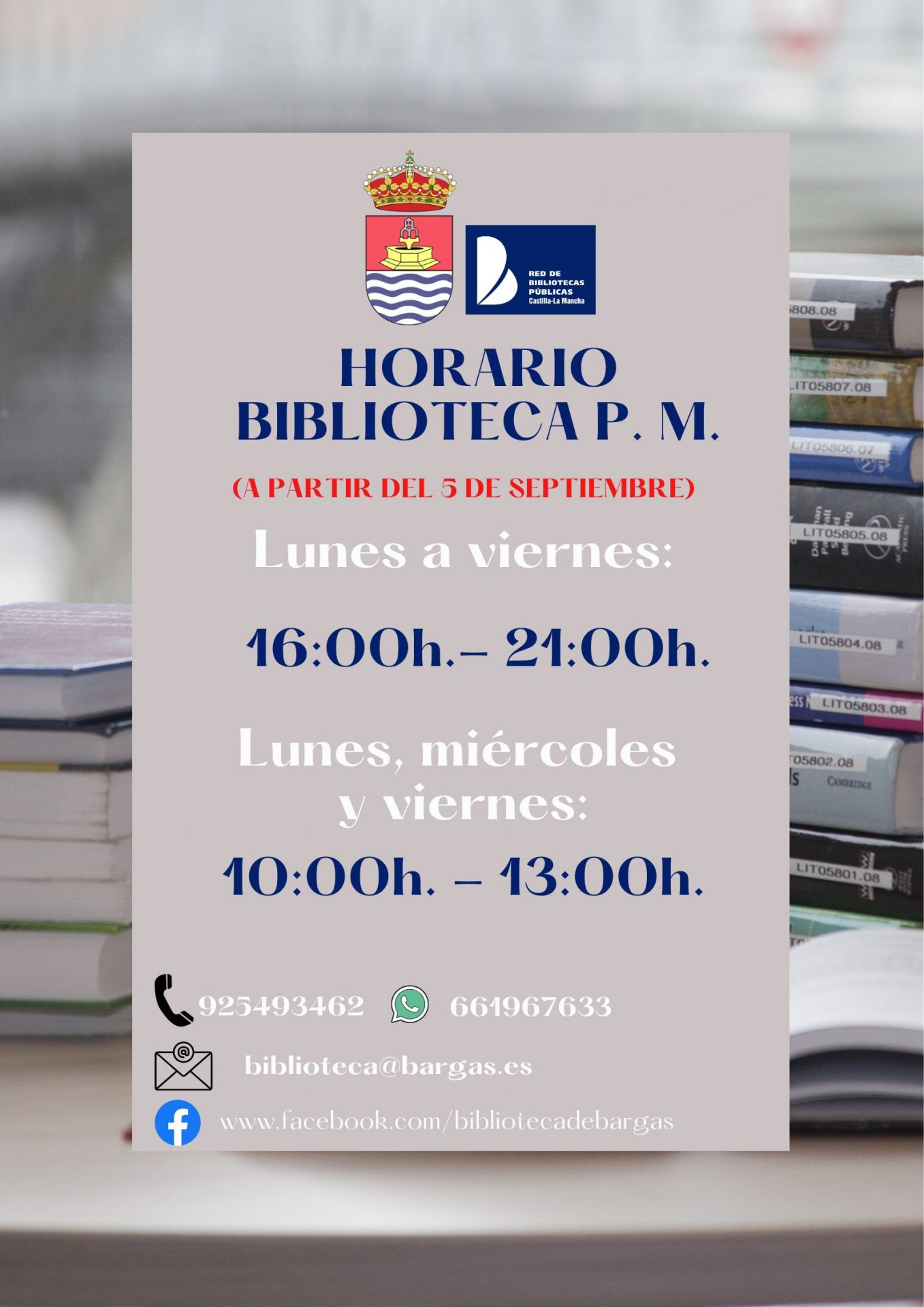 Cambio de horario de la biblioteca a partir del lunes 5 de septiembre