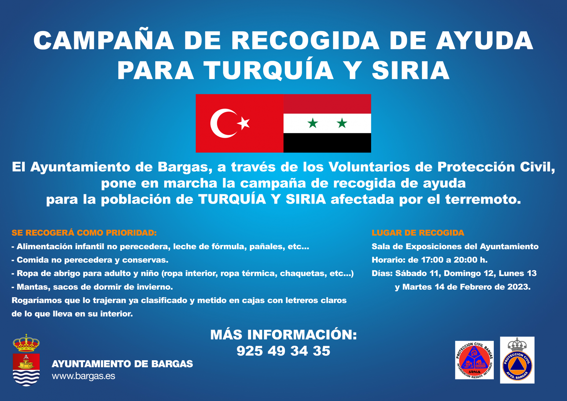 Campaña de recogida de ayuda para Turquía y Siria