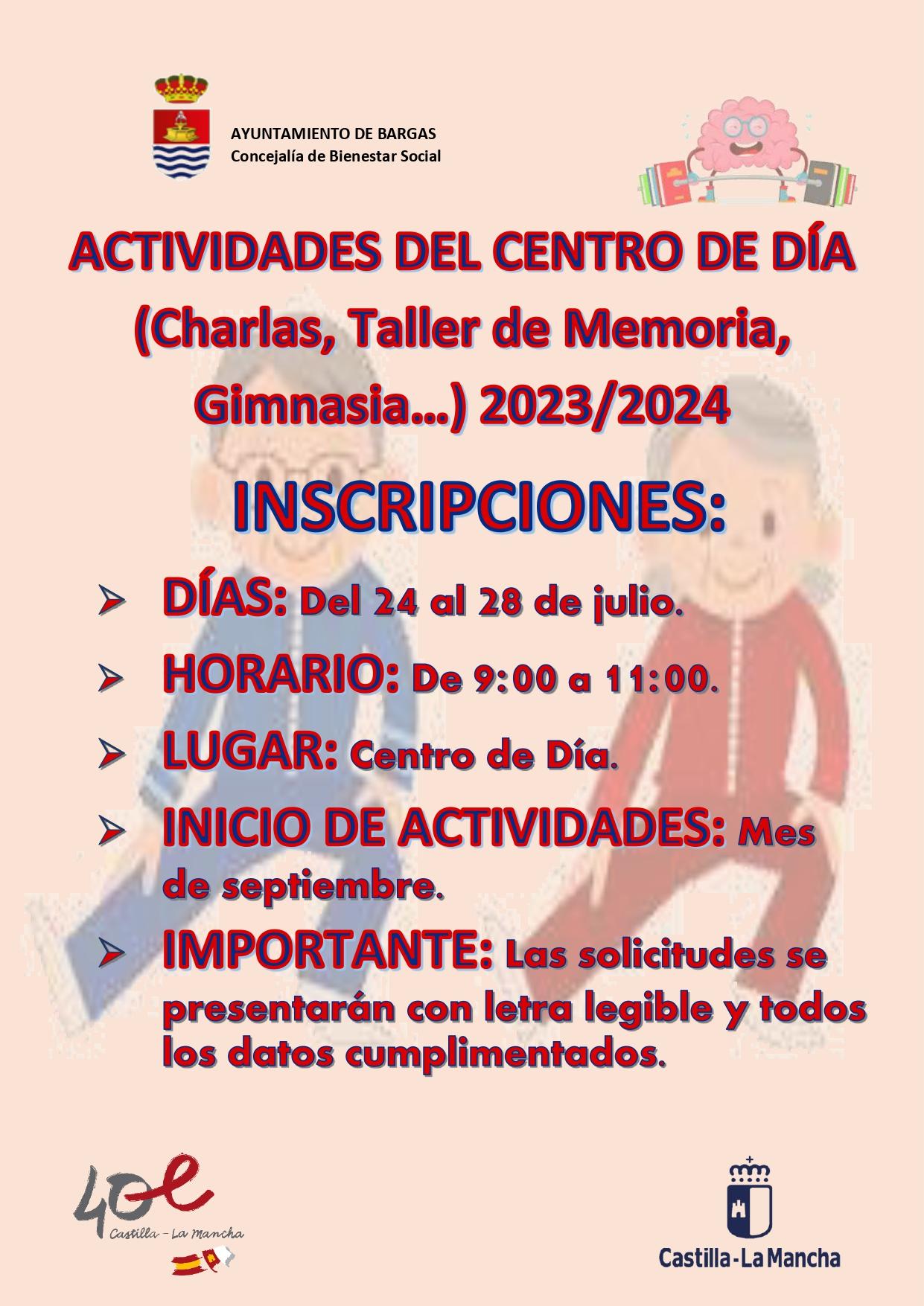 Inscripciones para las Actividades del Centro de Día de Mayores 2023/2024