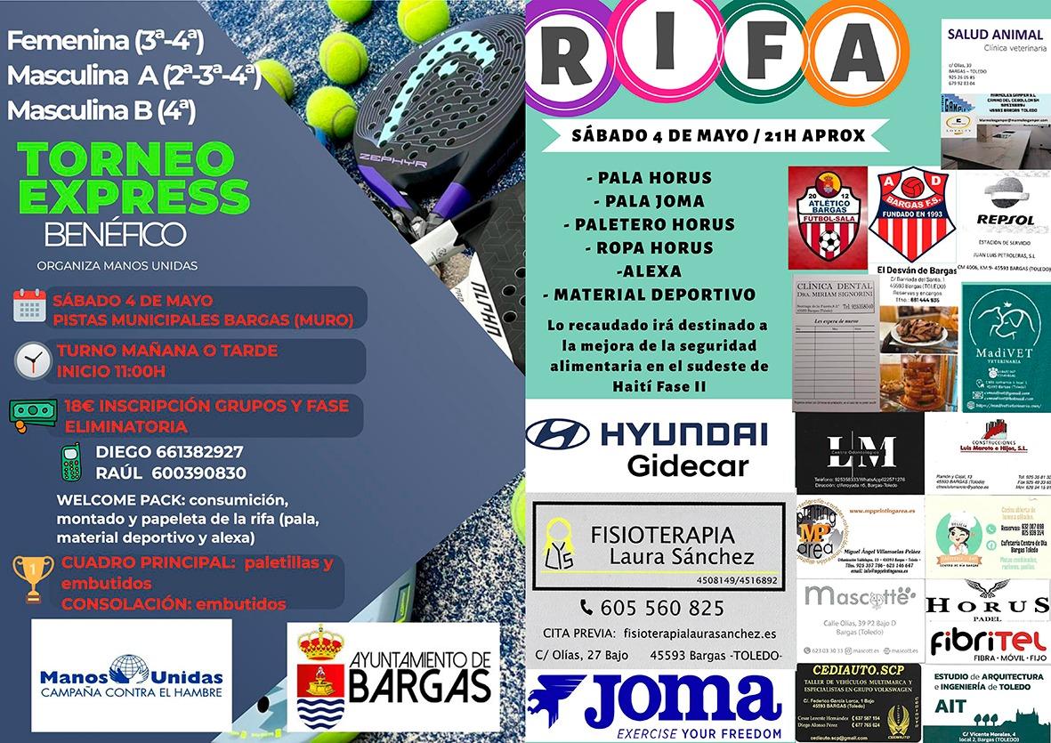 Torneo express benéfico de pádel y rifa: Manos Unidas