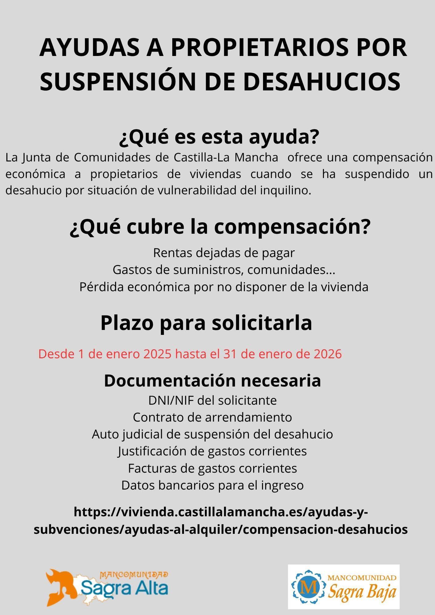Ayudas a propietarios por suspensión de desahucios