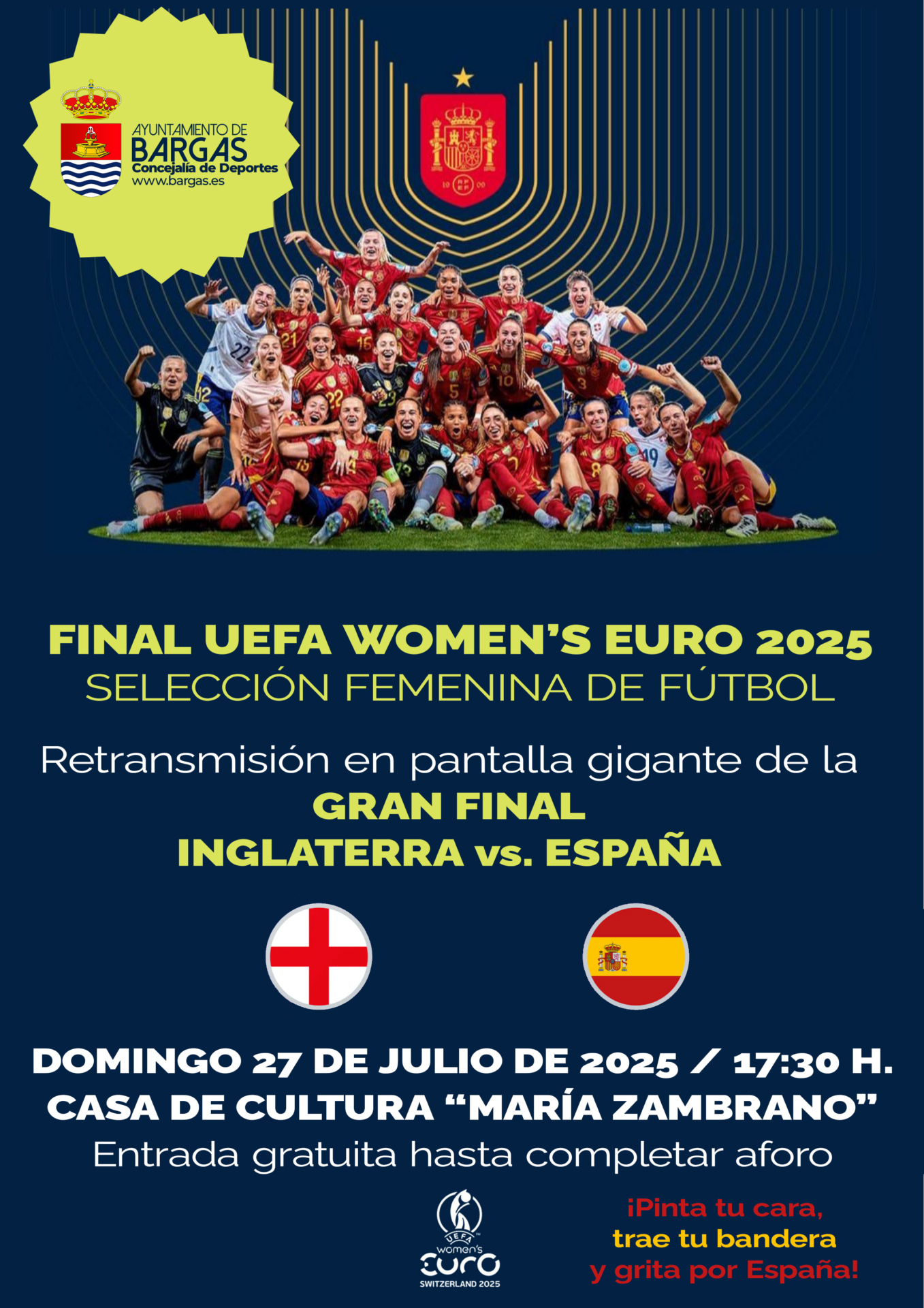 Retransmisión en directo y en pantalla gigante de la Final de la Eurocopa 2025: Inglaterra-España