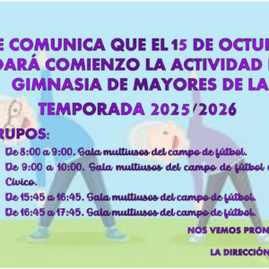 Gimnasia de mayores. Comienzo de la actividad, lista de admitidos y reserva de plazas.