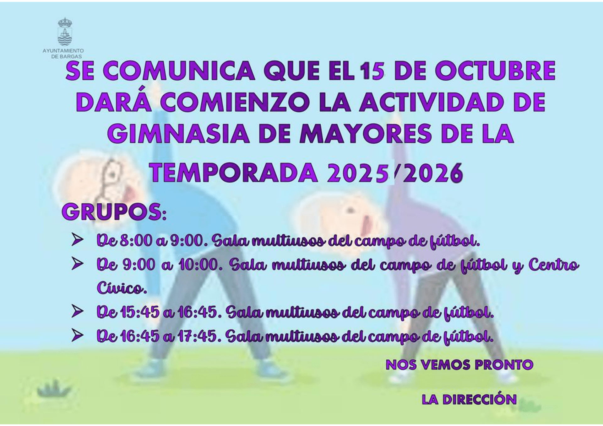 Gimnasia de mayores. Comienzo de la actividad, lista de admitidos y reserva de plazas.