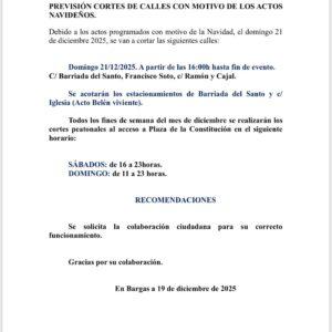 PREVISION CORTES DE CALLES CON MOTIVO DE LOS ACTOS NAVIDEÑOS
