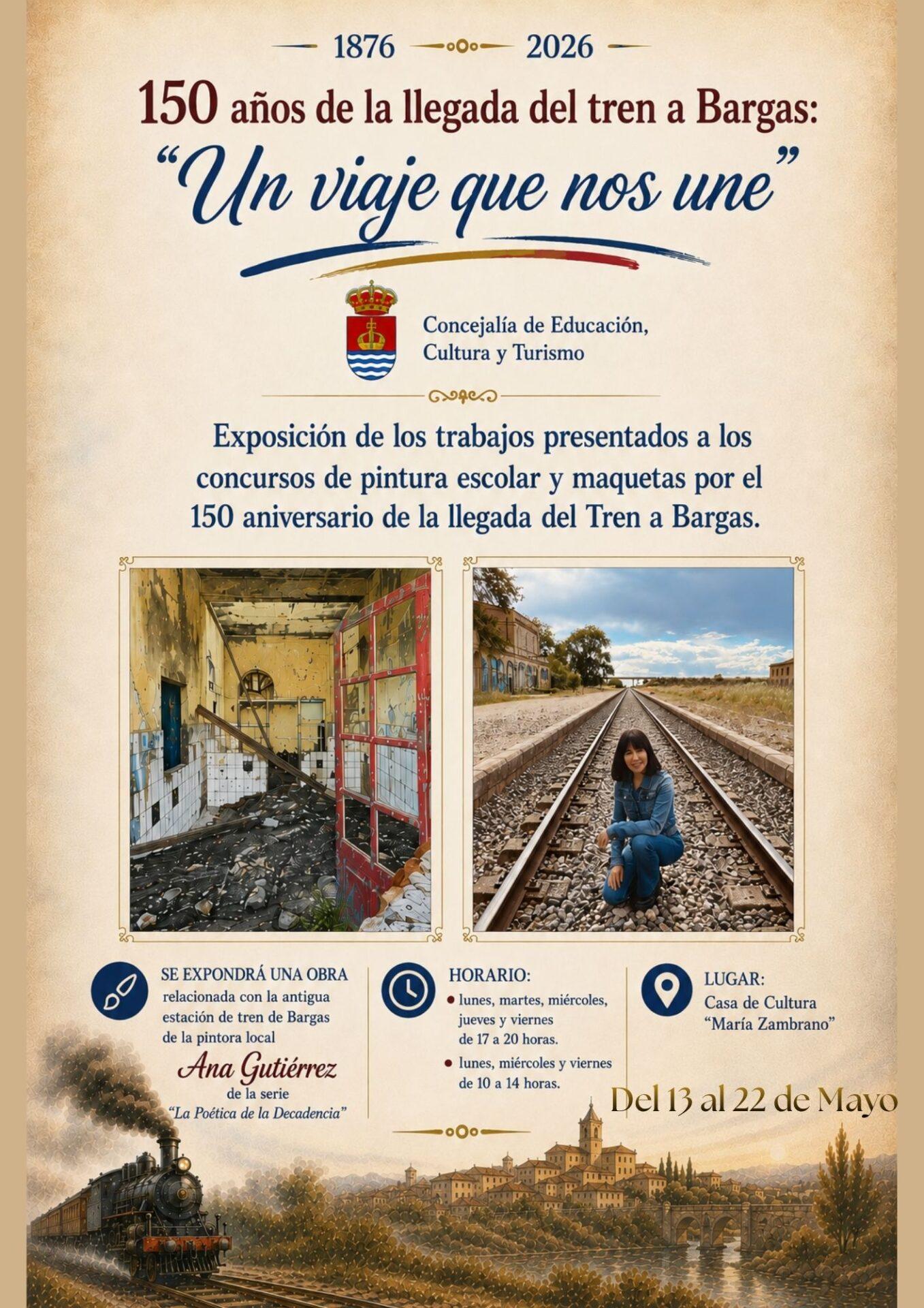 Exposición de los trabajos presentados a los concursos de pintura escolar y maquetas por el 150 aniversario de la llegada del Tren a Bargas