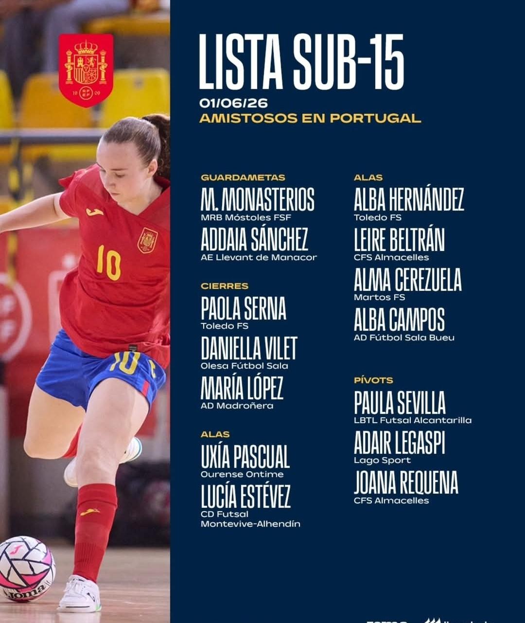 El Ayuntamiento de Bargas felicita a Alba Hernández por su nueva convocatoria con la Selección Española Sub-15 Femenina de Fútbol Sala
