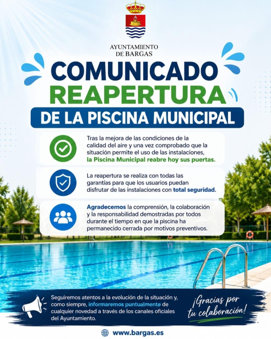 COMUNICADO – REAPERTURA DE LA PISCINA MUNICIPAL