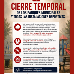 CIERRE TEMPORAL DE LOS PARQUES MUNICIPALES Y TODAS LAS INSTALACIONES DEPORTIVAS.