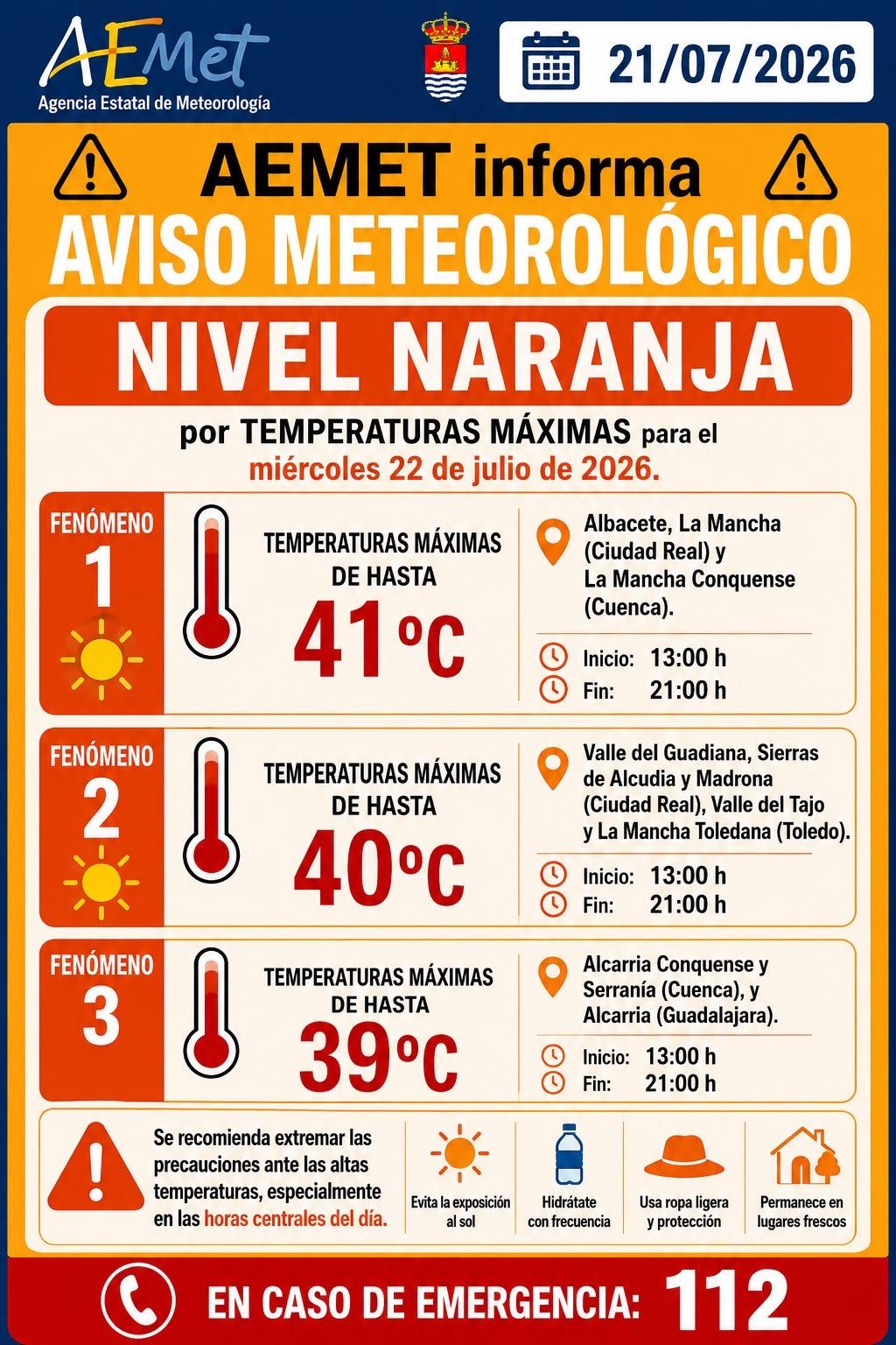 ⚠️ AVISO METEOROLÓGICO – NIVEL NARANJA ⚠️