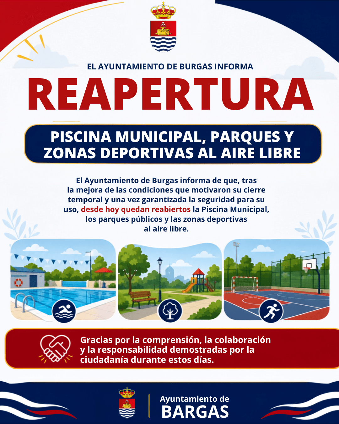 Reapertura de la Piscina Municipal, Parques y Zonas Deportivas al Aire Libre