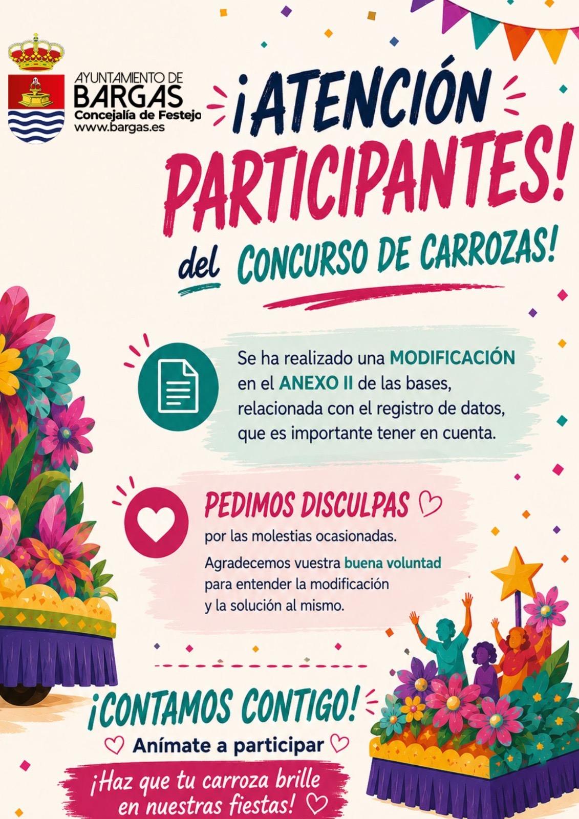 📢 ATENCIÓN, PARTICIPANTES DEL CONCURSO DE CARROZAS