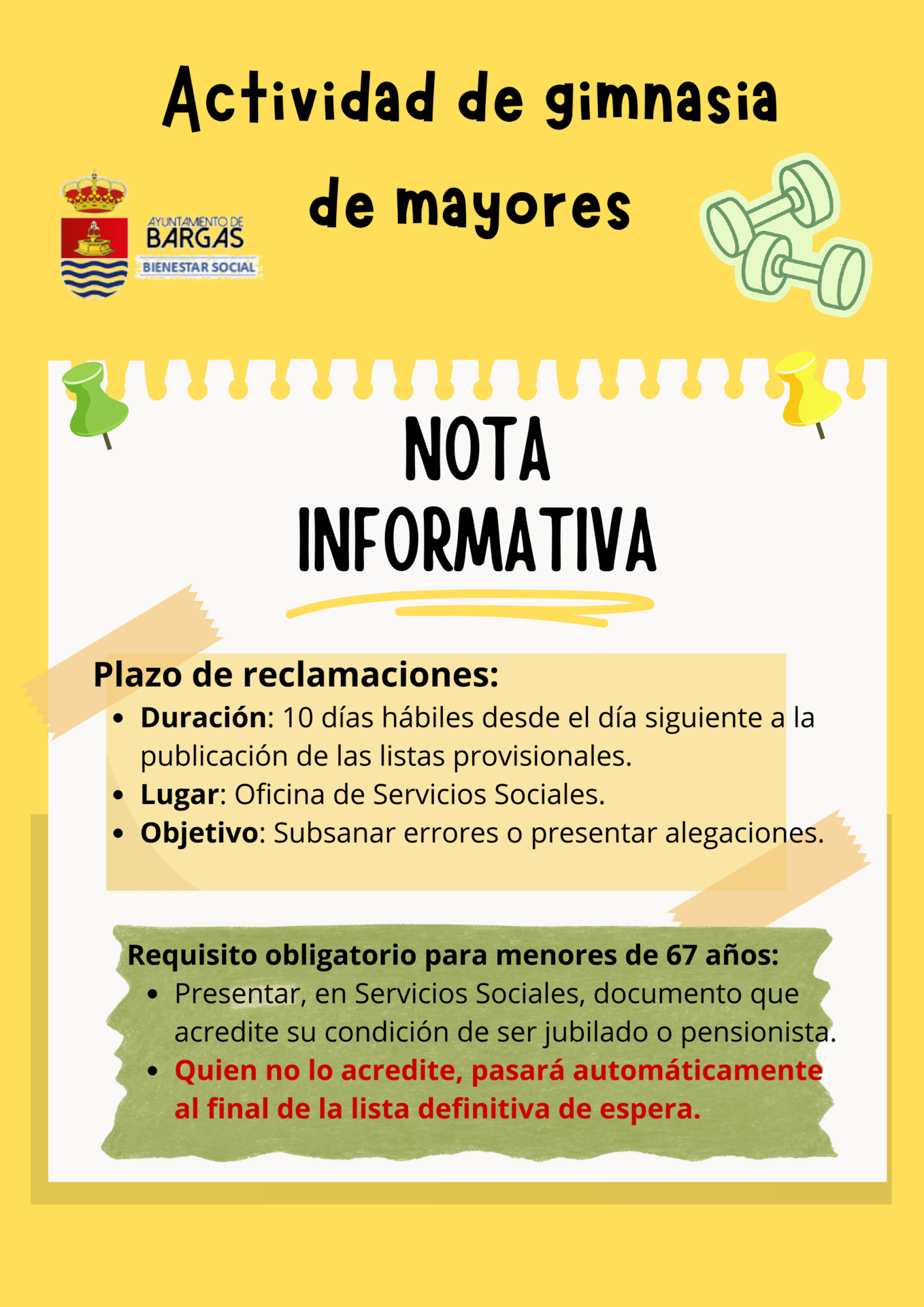 Listados provisionales de admitidos y en reserva gimnasia de mayores. Reclamaciones