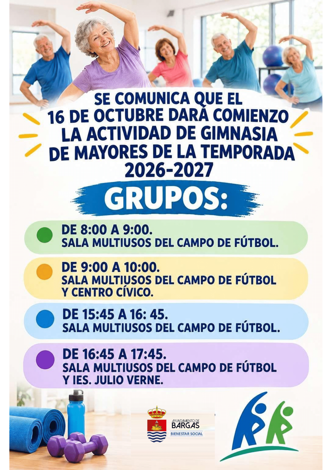 Grupos y comienzo Gimnasia de Mayores «Tu Salud en Marcha»